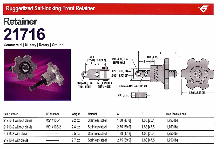 21716 Ruggedized Self-Locking Front Retainer