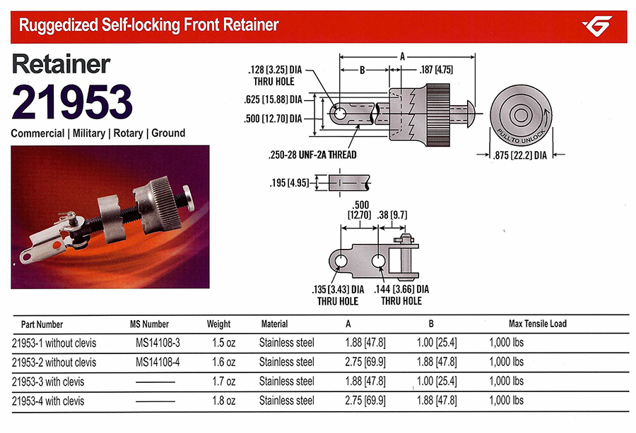 21953 Ruggedized Self-Locking Front Retainer